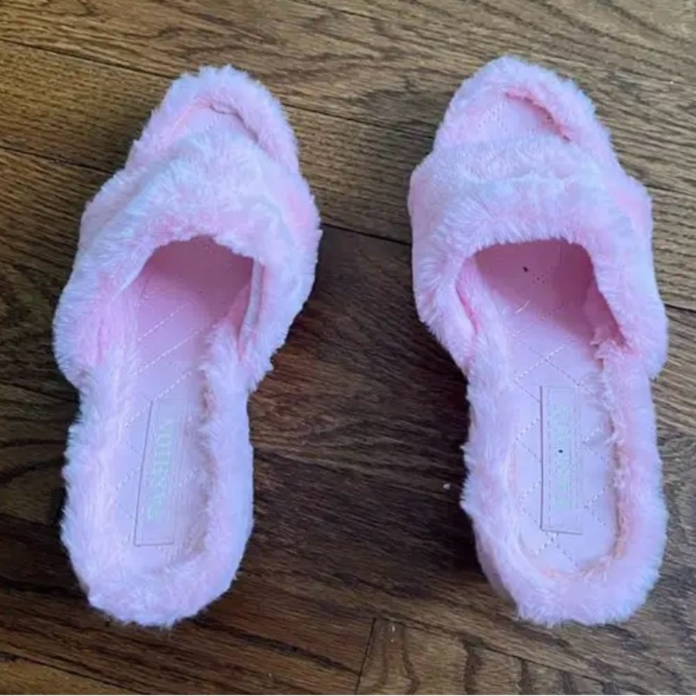 Cozy Pink Fuzzy Slippers/Wedge Shoes